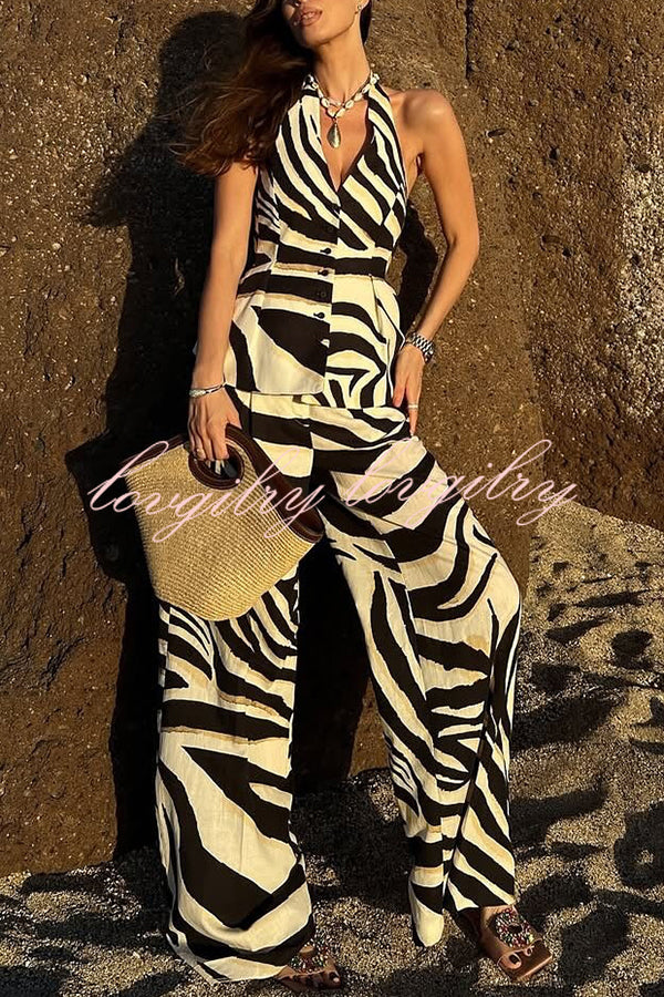Zebra Print Casual Pocket Wide-leg Pants