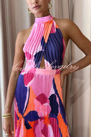 Romantic One Capri Print Halter Neck Pleated Maxi Dress