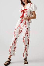 Fun Vacation Lobster Print High Rise Straight Pants