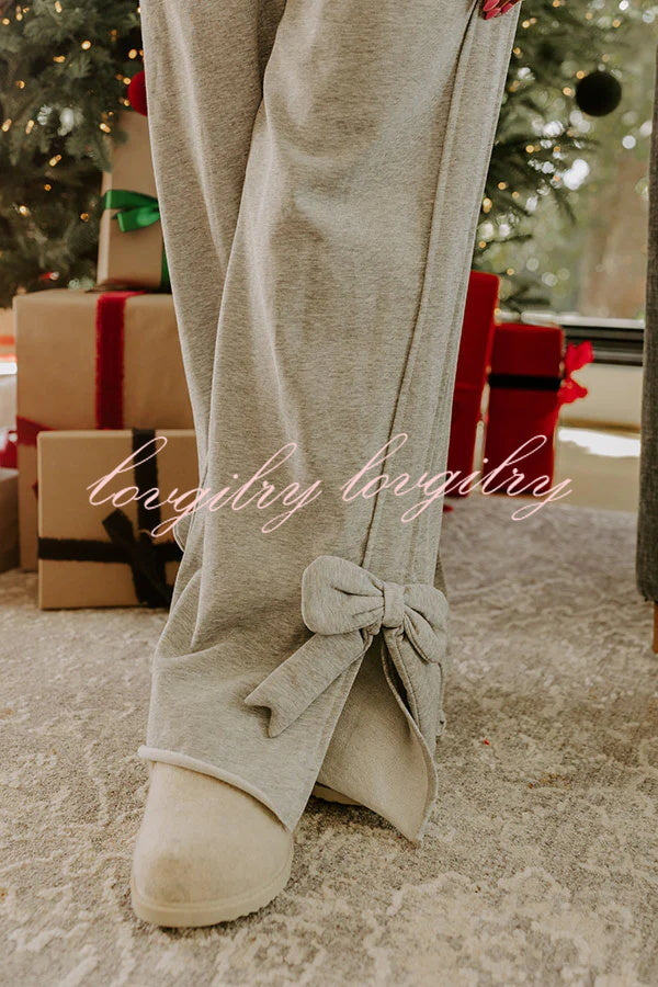 Dear Daydream Loose Bow Tie Long-Sleeved Sweatshirt and Elastic Waist Pocket Pants Set