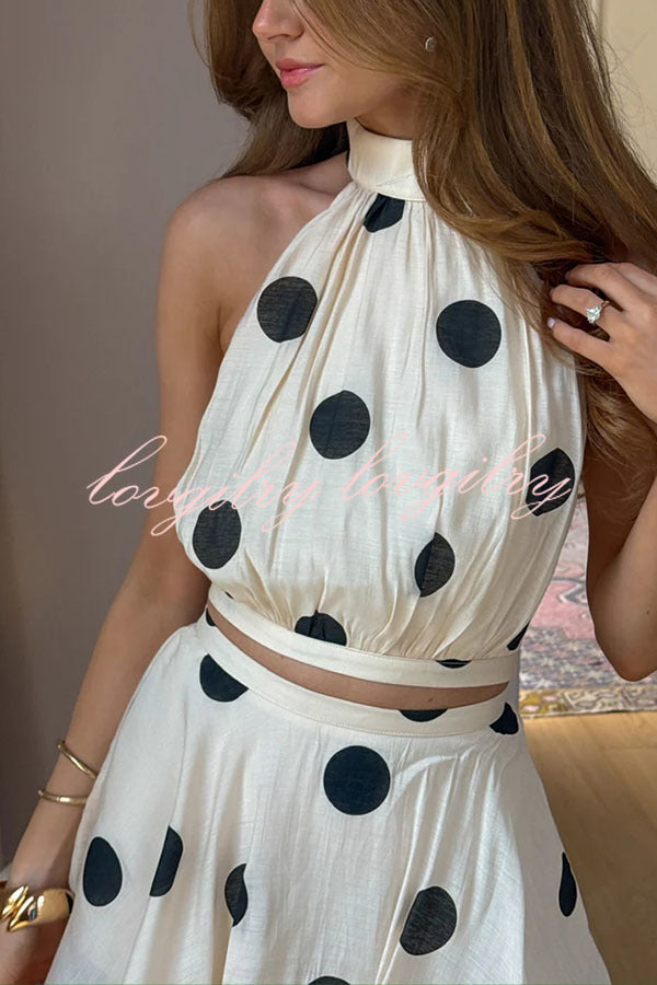 Gift To You Polka Dot Print High Neck Sleeveless Top and Layered Hem Maxi Skirt Set