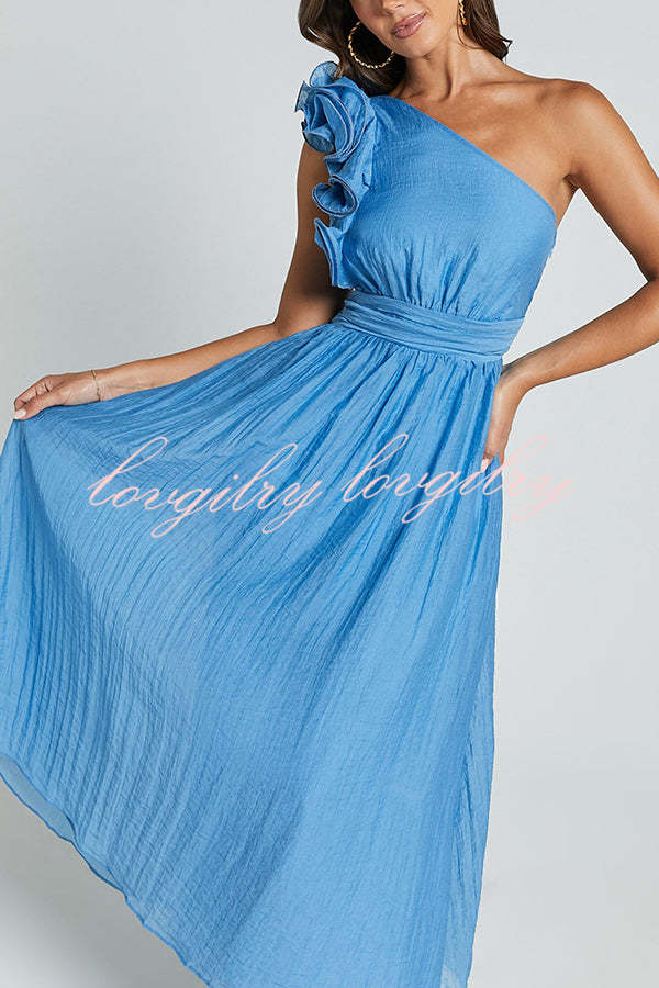 Romantic Seaside One Shoulder Frill Detail Sleeve Layered Midi Dress