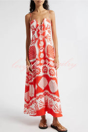 Beautiful Shell Unique Print Front Lace-up Maxi Dress