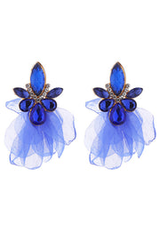 Fashionable Fabric Flower Super Sparkling Color Diamond Earrings