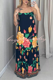 Floral Print Halter Back Loose Pocket Full Hem Maxi Dress