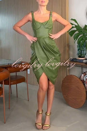 Fashion Choice Faux Leather Corset Ruched Back Zipper Mini Dress