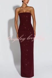 Pandra Glittery Crepe Fabric Off Shoulder Ruched Slit Cape Maxi Dress