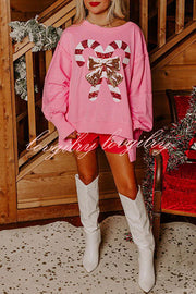 Candy Cane Lane Sequined Pullover Long Sleeved Sweatshirt