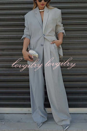 Girl Boss Avant-garde Contrast Colors Lapel Boyfriend Blazer and Pocketed Wide Leg Pants Set
