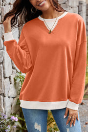 Fashionable Contrasting Color Loose Long-sleeved Casual Sweatshirt