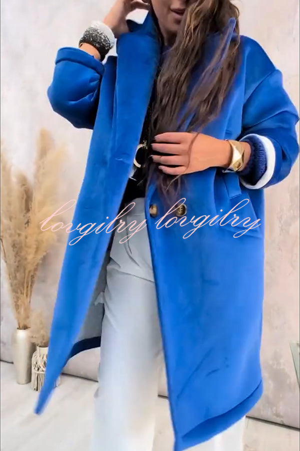 A Pleasant Winter Button Up Long Sleeve Pocket Lapel Loose Midi Jacket