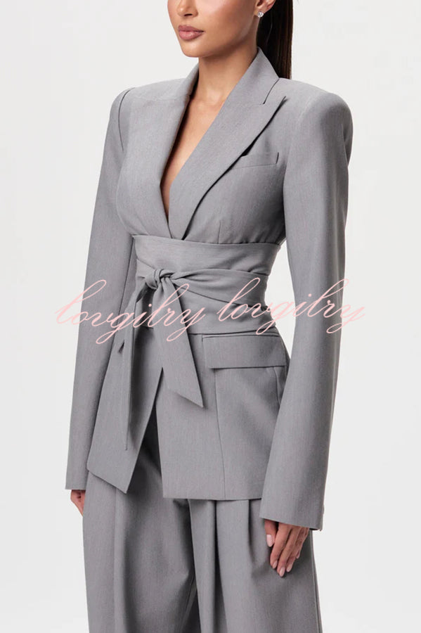 Power Girl Button Up Long Sleeve Removable Belt Lapel Blazer