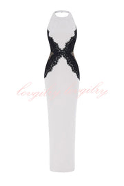 Sexy Halterneck Lace Paneled Backless Slim Maxi Dress