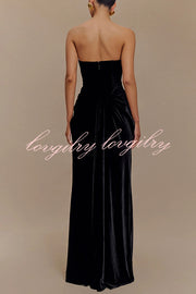 Paige Velvet Off Shoulder Side Pleated Hip Drape Maxi Dress