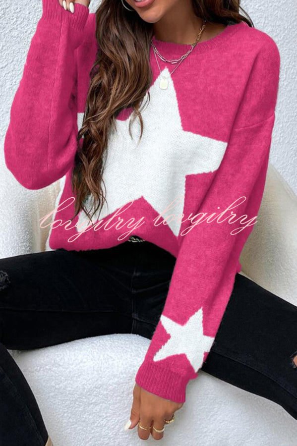 Essnce Star Pattern Crew Neck Long Sleeve Sweater