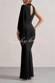 Ready When You Are High Neck One Ruffle Sleeve Maxi Dress