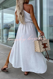 Bayside Beauty One Shoulder Slit Relaxed Midi Dress