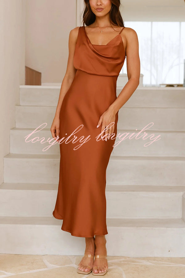 Satin Solid Color Elegant Sling Waist Open Back Maxi Dress