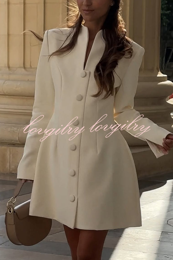 Solid Color Long-sleeved Slim-fit Button-down Casual Mini Dress