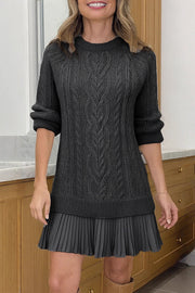 Fashion Loose Round Neck Long Sleeve Knitted Splicing Mini Dress