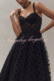 Perfect Guest Tulle Polka Dot Sweetheart Bustier A-Line Midi Dress