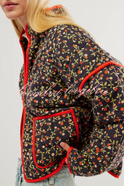 Floral Print Pocket Contrast Concealed Button Cotton Coat