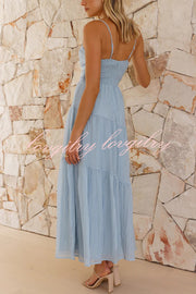 Solid Color Sleeveless Suspender Pleated Back Maxi Dress