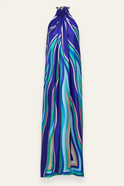 Phuket Dinner Colorful Wave Print Tassel Halter Maxi Dress