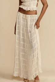 Versatility and Vintage Charm Pleated Drawstring Waist Tiered Maxi Skirt