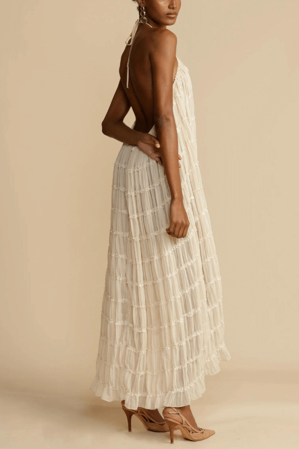 Versatility and Vintage Charm Pleated Drawstring Waist Tiered Maxi Skirt