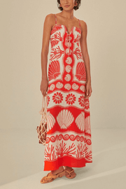 Beautiful Shell Unique Print Front Lace-up Maxi Dress