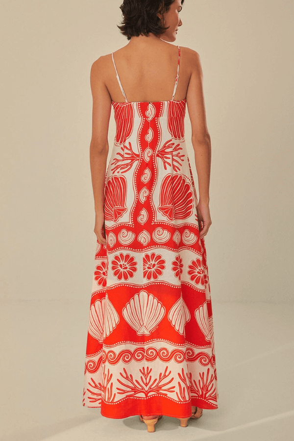 Beautiful Shell Unique Print Front Lace-up Maxi Dress