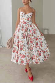 Fairy Tale Gorgeous Italian Rose Print Tulle Slip Midi Dress