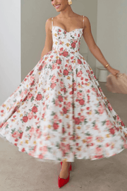 Fairy Tale Gorgeous Italian Rose Print Tulle Slip Midi Dress