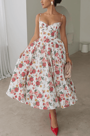 Fairy Tale Gorgeous Italian Rose Print Tulle Slip Midi Dress