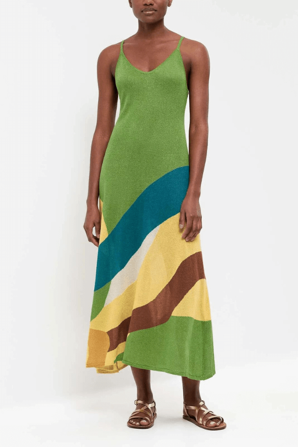 Contrast Print Sleeveless Backless Slim Fit Maxi Dress