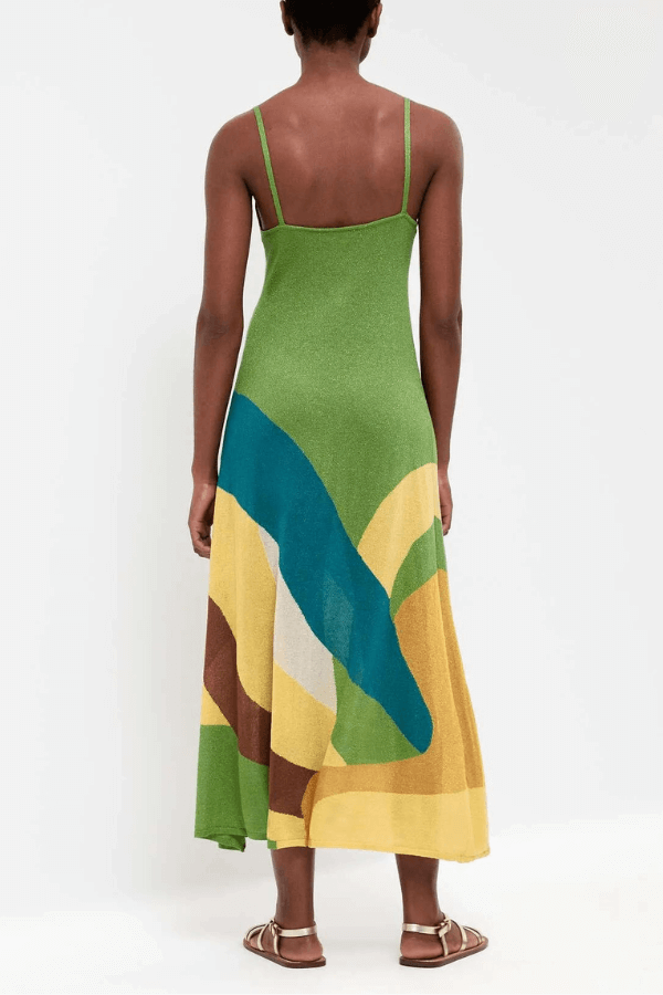 Contrast Print Sleeveless Backless Slim Fit Maxi Dress