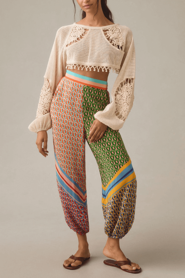 Brazil's Joyful Spirit Colorful Unique Print Elastic Waist Pocket Bloomer Pants