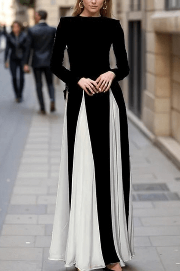 Getting Glam and Elegant Panelled Tulle Long Sleeve A-line Maxi Dress