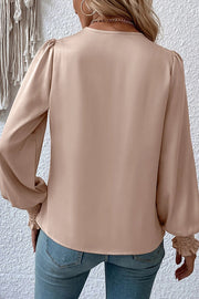 Satin Solid Color V-neck Lantern Sleeve Elegant Loose Shirt