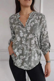 Floral Print V-neck Buttoned Sequin Pocket Casual Shirt