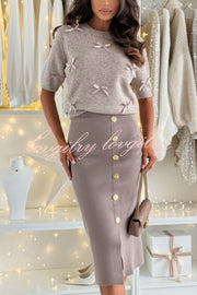 Light The Night Knit Satin Bow Detail Short Puff Sleeve Sweater