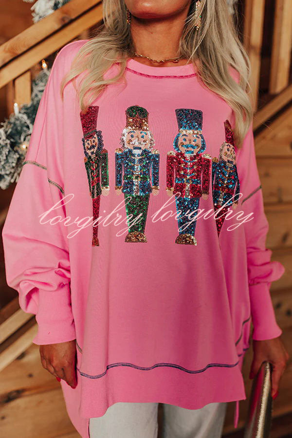 Adorable Nutcracker March Sequin Pullover Sweatshirt