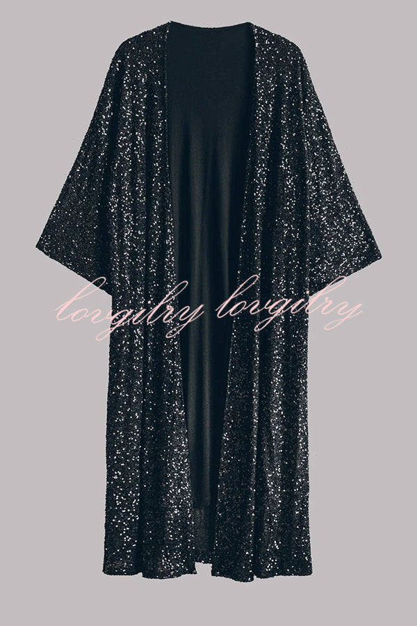 Disco Glamour Sequin Bell Sleeve Kimono