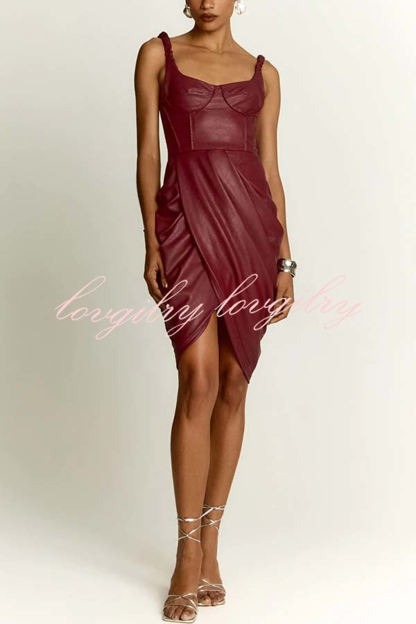 Fashion Choice Faux Leather Corset Ruched Back Zipper Mini Dress