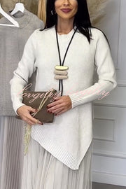 Jensine Ribbed Knit Long Sleeve Irregular Hem Loose Sweater