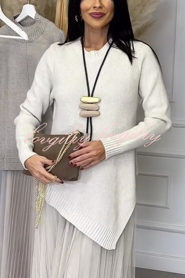 Jensine Ribbed Knit Long Sleeve Irregular Hem Loose Sweater