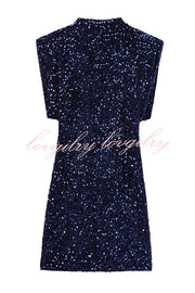 Fashionable Sequined Round Neck Sleeveless Slim-fit Mini Dress