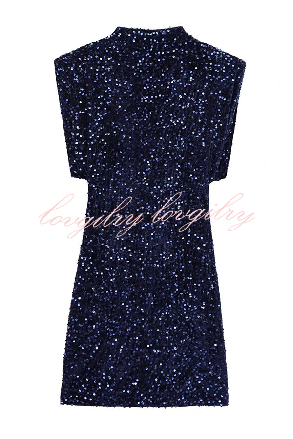 Fashionable Sequined Round Neck Sleeveless Slim-fit Mini Dress