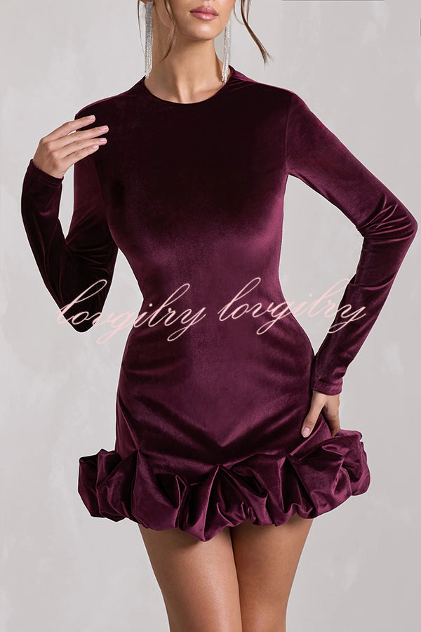 Solid Color Velvet Slim-fit Long-sleeved Mini Dress